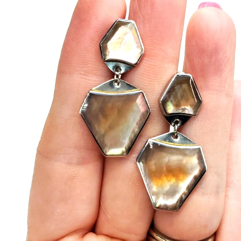 Vintage 70s Abalone Shell Silver Screw Back Earrings